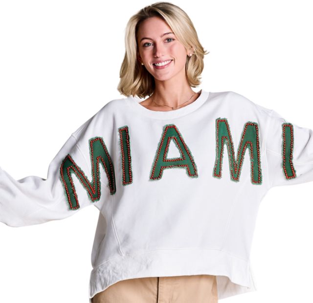 University of Miami Women's Distressed Crewneck Sweatshirt