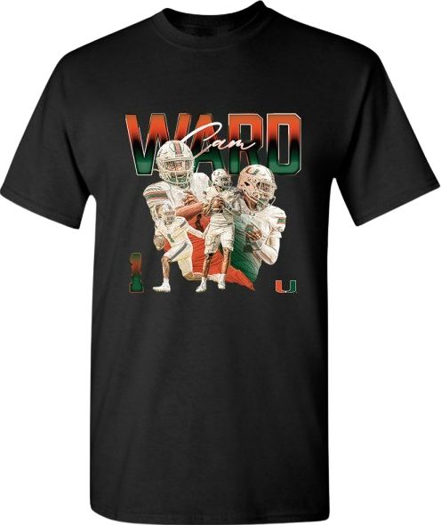 Miami Football Youth Short Sleeve T-Shirt CAM WARD COLLAGE