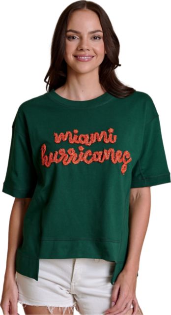 University of Miami Women's Glitter Script Boxy Top