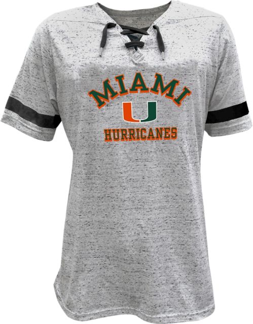 University of Miami Women's Plus Size Lace Up Short Sleeve T-Shirt