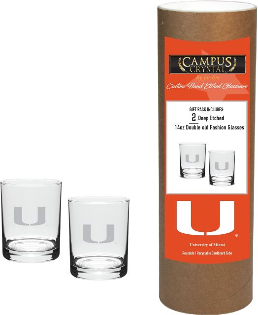 University of Miami 14 oz. Double Old Fashion Glass - Set of 2