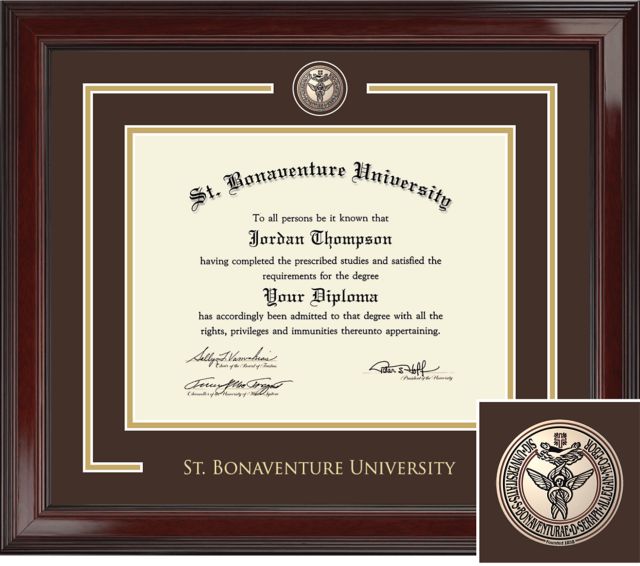 St. Bonaventure University, Showcase Diploma Frame. Bachelors, Masters.