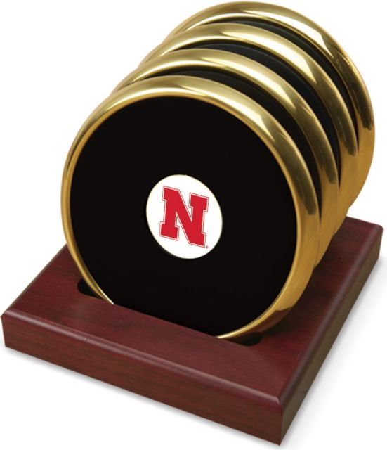 CSI  Set Of 4 Gold Round Coaster Gift Boxed With Colored Medallion - ONLINE ONLY