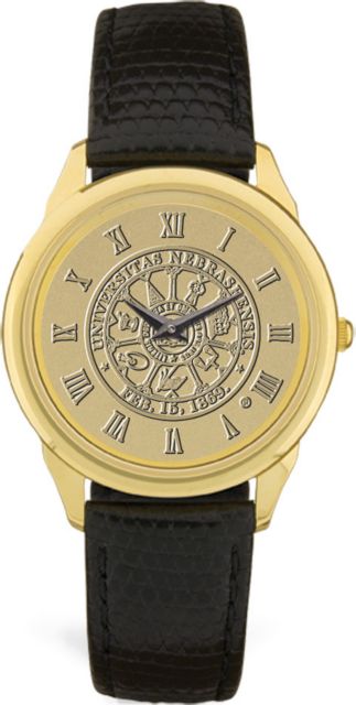 Men's Gold Wristwatch with Black Leather Band - ONLINE ONLY