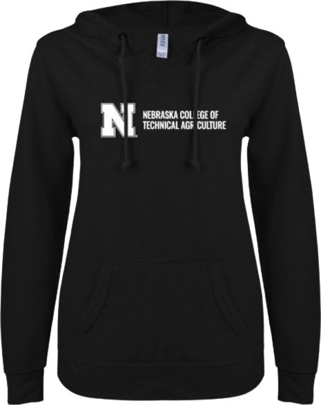 Nebraska ENZA Womens V Notch Raw Edge Fleece Hoodie NCTA Flat Mark - ONLINE ONLY