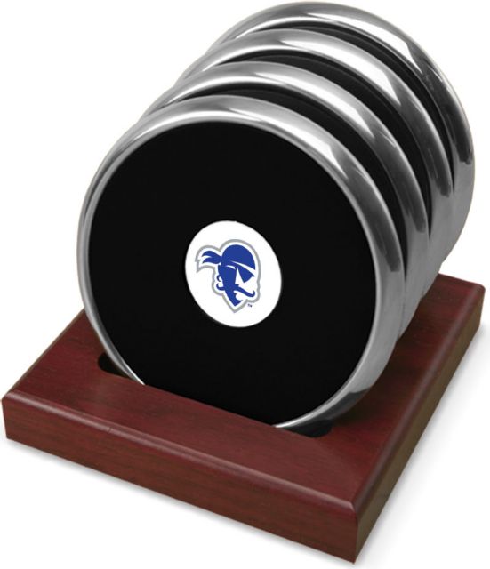 CSI  Set Of 4 Silver Round Coaster Gift Boxed With Colored Medallion - ONLINE ONLY