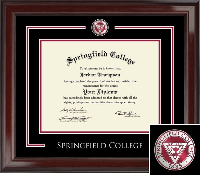 Springfield College, Showcase Diploma Frame. Bachelors, Masters.