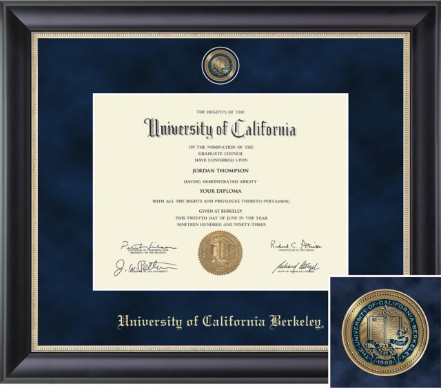 University of California Berkeley. Regal Diploma Frame. Bachelors, Masters, PhD.