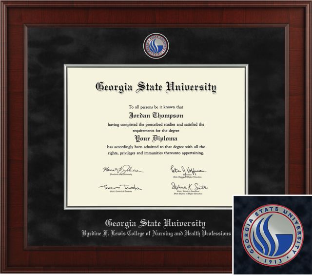 Georgia State University Church Hill Classics, Presidential; 11x14 H Bachelors/Masters, Byrdine F. Lewis College of Nursing and Health Professions, Diploma Frame - ONLINE ONLY