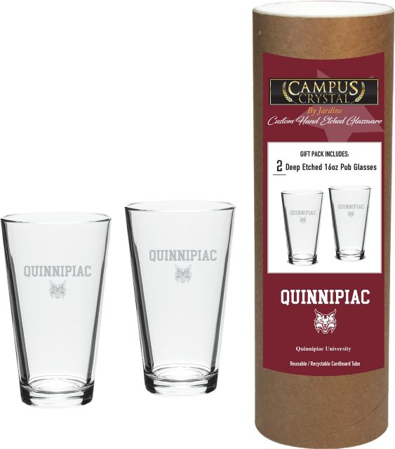 Quinnipiac University Bobcats 16 oz. Crystal Glass Set of 2
