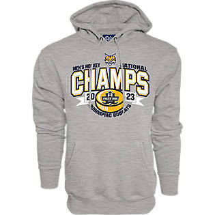 Quinnipiac University Men's Hockey 2023 National Champions Hooded Sweatshirt | Blue 84 | Heather Grey | Small