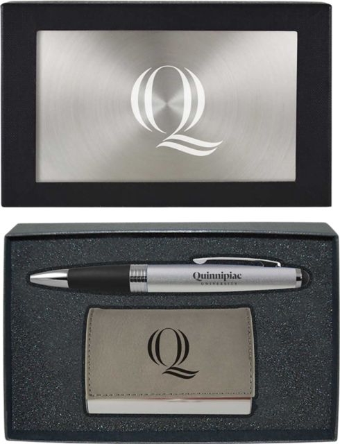 Quinnipiac University Business Card Holder & Pen Set
