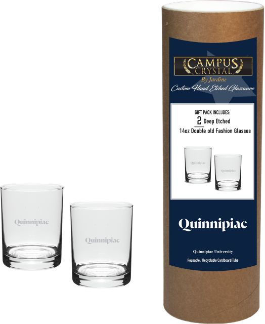 Quinnipiac University 14 oz. Double Old Fashion Glass - Set of 2