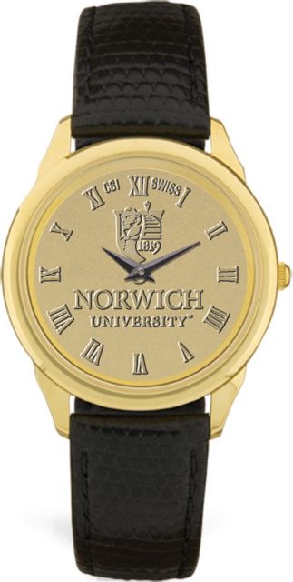Men's Gold Wristwatch with Black Leather Band - ONLINE ONLY