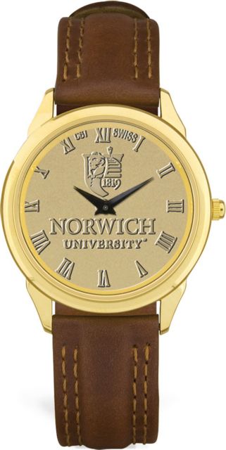 Men's Gold Wristwatch with Brown Leather Band - ONLINE ONLY
