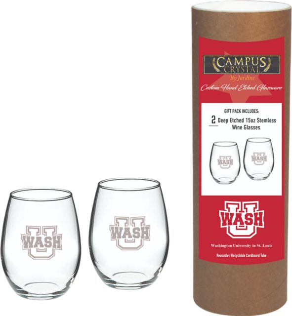 Washington University 15 oz. Stemless Wine Glass - Set of 2