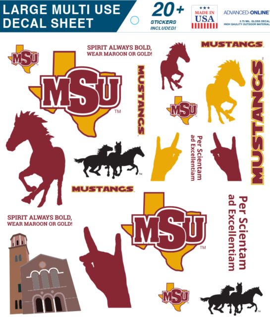 Midwestern State Large Multi Use Decal Sheet MSU - Sticker Sheet - ONLINE ONLY