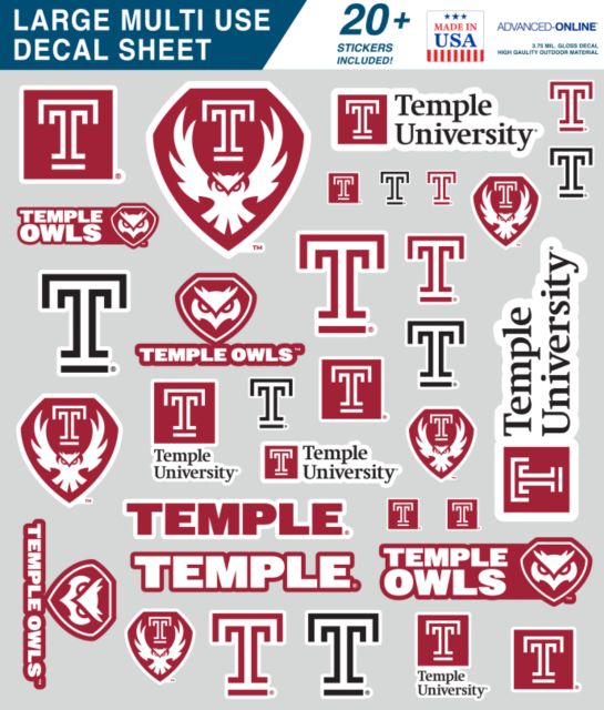Temple Large Multi Use Decal Sheet Temple University - Sticker Sheet - ONLINE ONLY