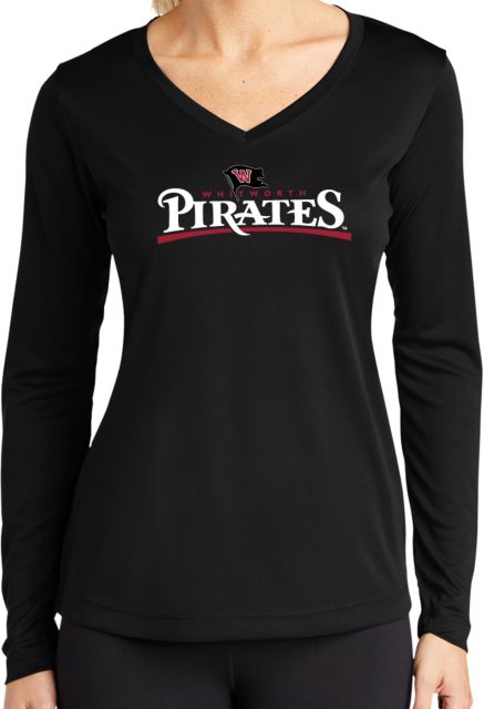Whitworth Womens Performance Long Sleeve V Neck Shirt Whitworth Pirates Wordmark - ONLINE ONLY