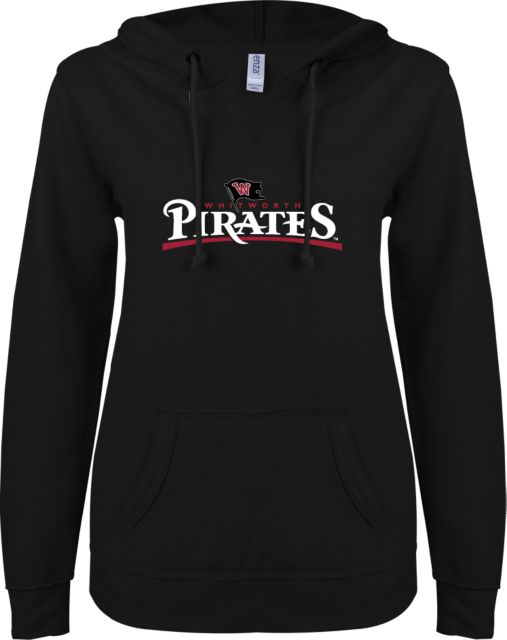 Whitworth ENZA Womens V Notch Raw Edge Fleece Hoodie Whitworth Pirates Wordmark - ONLINE ONLY