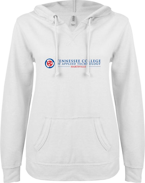 Hartsville ENZA Ladies V Notch Raw Edge Fleece Hoodie TCAT horizontal - ONLINE ONLY
