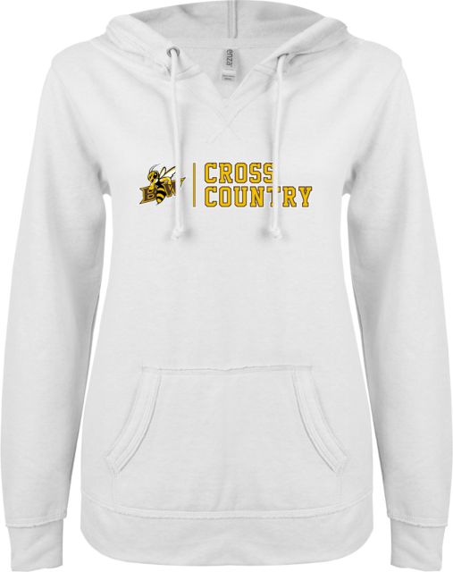 Baldwin Wallace ENZA Ladies V Notch Raw Edge Fleece Hoodie Baldwin Wallace  Cross Country - ONLINE ONLY