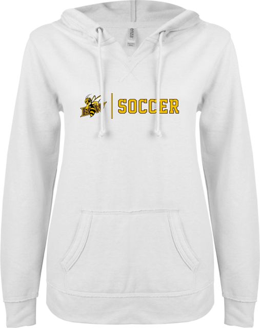 Baldwin Wallace ENZA Ladies V Notch Raw Edge Fleece Hoodie Baldwin Wallace  Soccer - ONLINE ONLY
