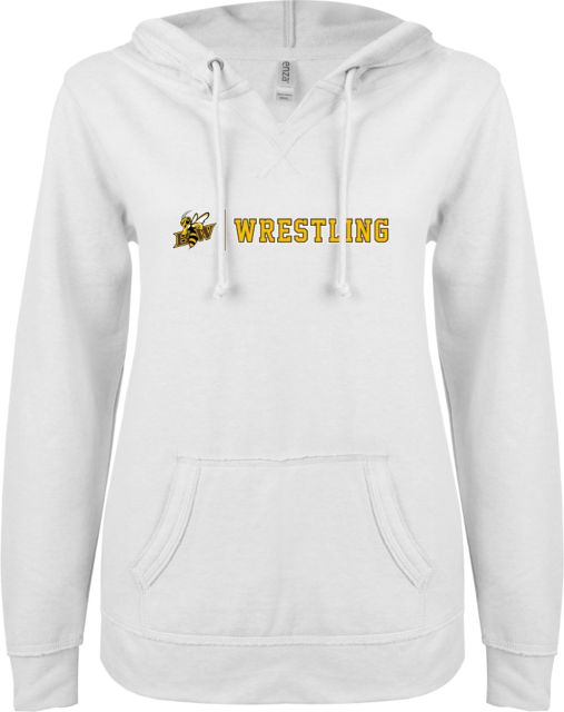 Baldwin Wallace ENZA Ladies V Notch Raw Edge Fleece Hoodie Baldwin Wallace Wrestling - ONLINE ONLY