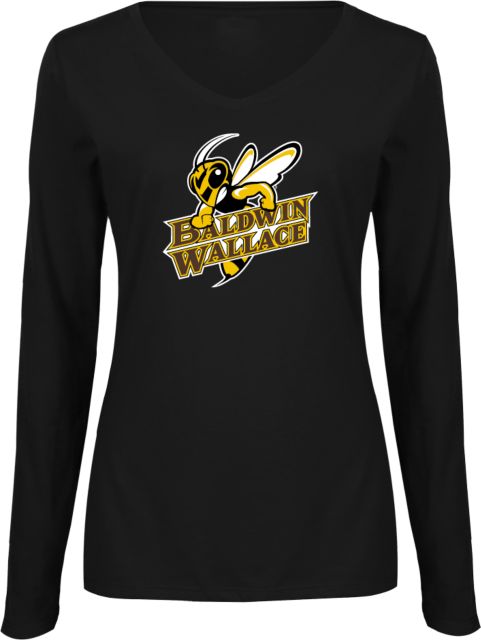 Baldwin Wallace Ladies Long Sleeve V Neck Tee Baldwin Wallace with Mascot Wordmark - ONLINE ONLY