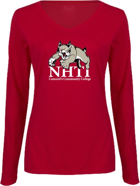 NHTI Concord Womens Cardinal Long Sleeve V Neck Tee  NHTI Primary Athletics Mark - ONLINE ONLY
