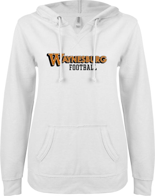 Waynesburg ENZA Ladies V Notch Raw Edge Fleece Hoodie Football - ONLINE ONLY