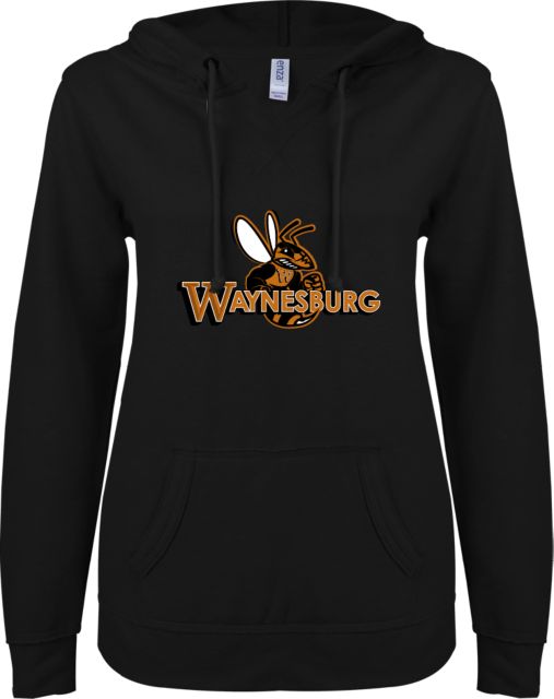 Waynesburg ENZA Ladies V Notch Raw Edge Fleece Hoodie Waynesburg Primary Logo - ONLINE ONLY