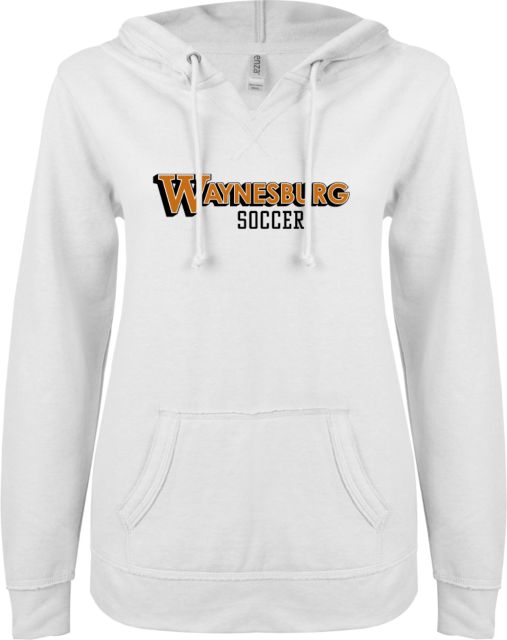 Waynesburg ENZA Ladies V Notch Raw Edge Fleece Hoodie Soccer - ONLINE ONLY
