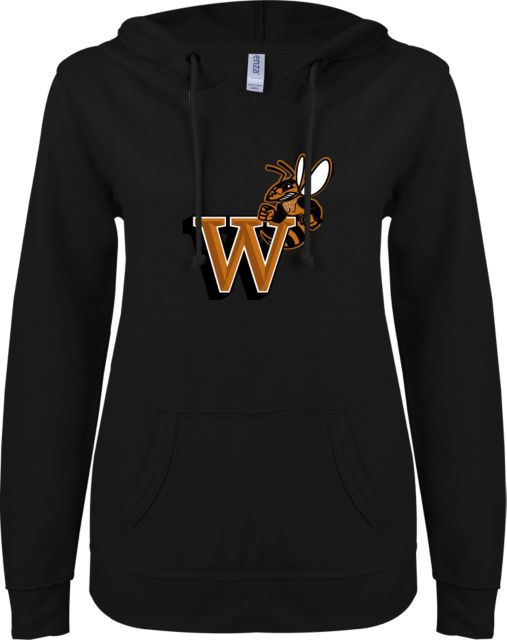 Waynesburg ENZA Ladies V Notch Raw Edge Fleece Hoodie Mascot W Logo - ONLINE ONLY