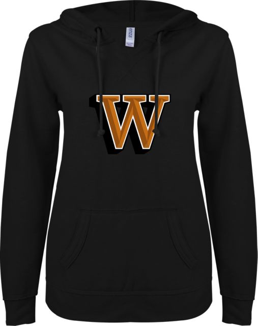 Waynesburg ENZA Ladies V Notch Raw Edge Fleece Hoodie W Lettermark - ONLINE ONLY