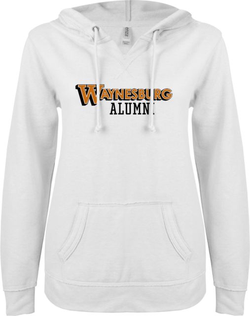 Waynesburg ENZA Ladies V Notch Raw Edge Fleece Hoodie Alumni - ONLINE ONLY