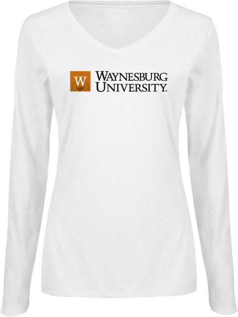 Waynesburg Ladies Long Sleeve V Neck Tee Waynesburg University Logo - ONLINE ONLY