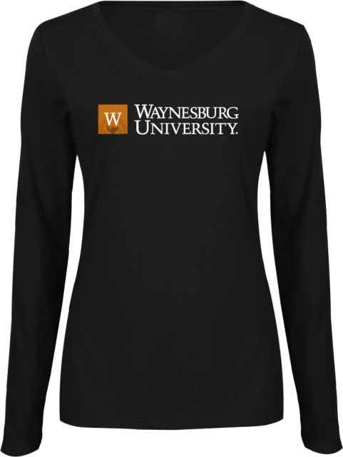 Waynesburg Ladies Long Sleeve V Neck Tee Waynesburg University Logo - ONLINE ONLY