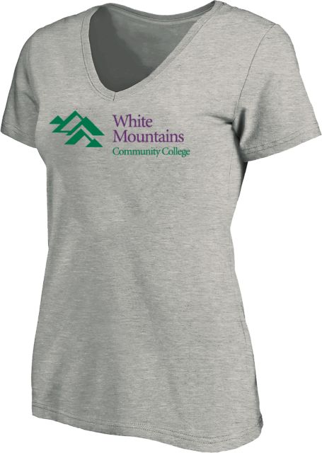 White Mountains Womens Plus V Neck T Shirt  Mountains Community College Logo - PLUS - ONLINE ONLY