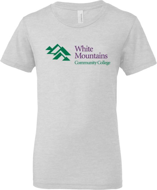 White Mountains Bella + Canvas Youth Ash Jersey T Shirt Mountians Community College Logo - ONLINE ONLY