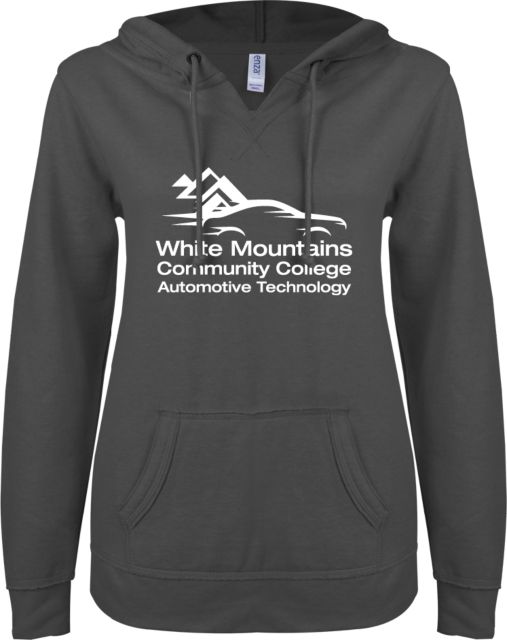 White Mountains ENZA Womens V Notch Raw Edge Fleece Hoodie Mountains Community College Automotive Technology - ONLINE ONLY