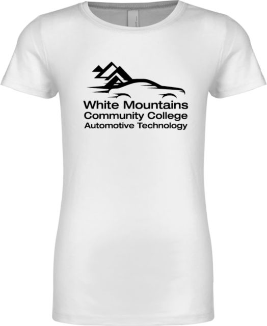 White Mountains Next Level Girls Fashion Fit T Shirt Mountians Community College Automotive Technology - ONLINE ONLY