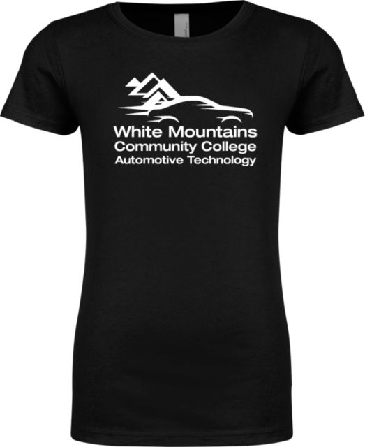 White Mountains Next Level Girls Fashion Fit T Shirt Mountians Community College Automotive Technology - ONLINE ONLY