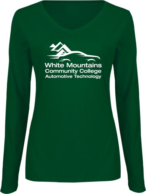 White Mountains Womens Long Sleeve V Neck Tee  Mountains Community College Automotive Technology - ONLINE ONLY