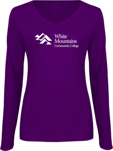 White Mountains Womens Long Sleeve V Neck Tee  Mountains Community College Logo - ONLINE ONLY