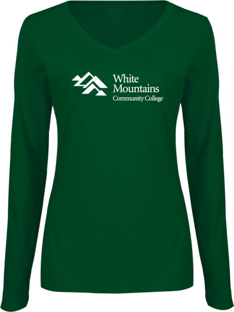 White Mountains Womens Long Sleeve V Neck Tee  Mountains Community College Logo - ONLINE ONLY