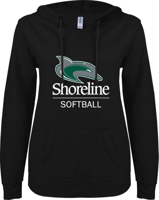 Shoreline ENZA Womens V Notch Raw Edge Fleece Hoodie Shoreline Athletics Mark - Softball - ONLINE ONLY