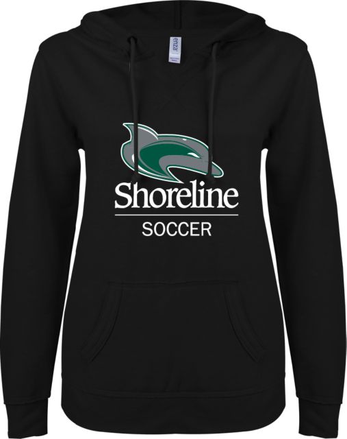 Shoreline ENZA Womens V Notch Raw Edge Fleece Hoodie Shoreline Athletics Mark - Soccer - ONLINE ONLY
