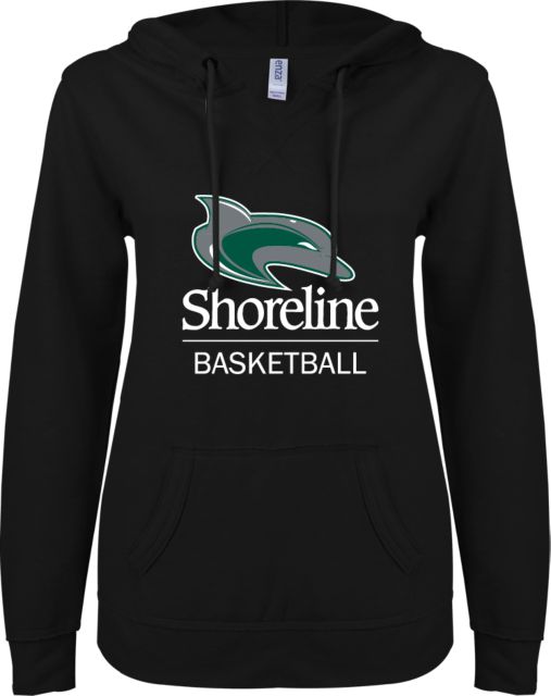 Shoreline ENZA Womens V Notch Raw Edge Fleece Hoodie Shoreline Athletics Mark - Basketball - ONLINE ONLY