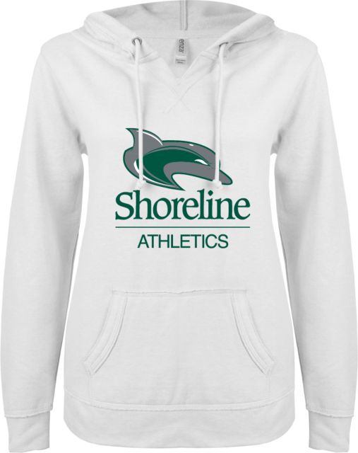 Shoreline ENZA Womens V Notch Raw Edge Fleece Hoodie Shoreline Athletics Primary Mark - ONLINE ONLY